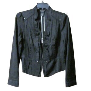 White House Black Market Ruffle Front Silver Tone Black Jacket - Size 4